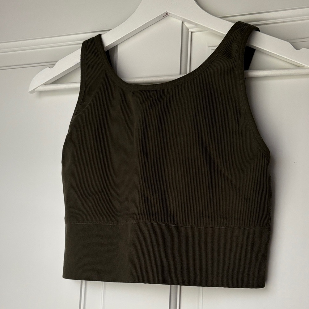 Victoria’s Secret Sport Olive Green Ribbed Women's Tank Bra Top Large - Picture 1 of 4